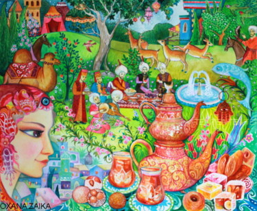 Pintura intitulada "Thé turque" por Oxana Zaika, Obras de arte originais, Aquarela