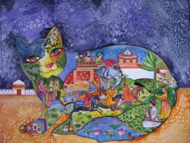 Painting titled "chat maharadja2" by Oxana Zaika, Original Artwork