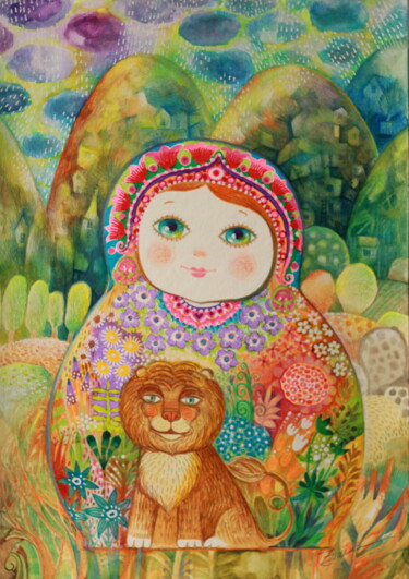 Peinture intitulée "La poupée russe au…" par Oxana Zaika, Œuvre d'art originale, Aquarelle