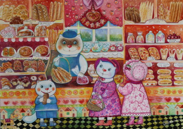 Peinture intitulée "Boulangerie" par Oxana Zaika, Œuvre d'art originale, Aquarelle