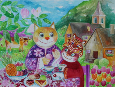 Malerei mit dem Titel "Chapeau  tigre" von Oxana Zaika, Original-Kunstwerk, Aquarell