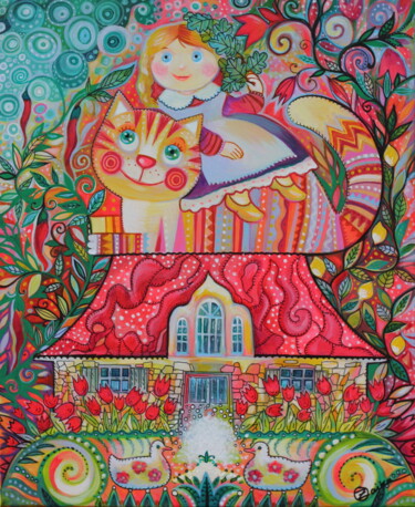 Peinture intitulée "Maison rose" par Oxana Zaika, Œuvre d'art originale, Acrylique