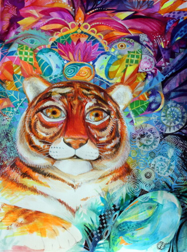 Painting titled "tigre au brésil" by Oxana Zaika, Original Artwork, Watercolor