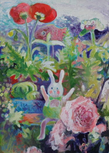 Peinture intitulée "Lapin d'Alice" par Oxana Zaika, Œuvre d'art originale, Acrylique