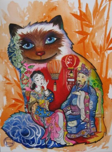 Painting titled "China-chat/vendu" by Oxana Zaika, Original Artwork