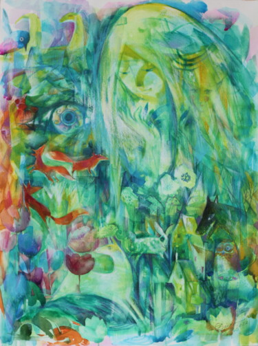 Malerei mit dem Titel "Esprits des forêts" von Oxana Zaika, Original-Kunstwerk, Aquarell