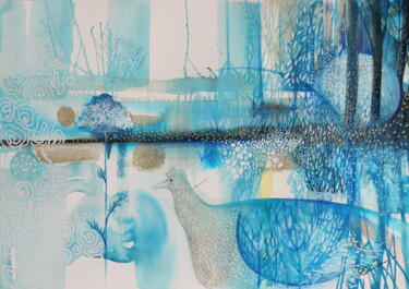 Peinture intitulée "oiseau bleu" par Oxana Zaika, Œuvre d'art originale, Aquarelle