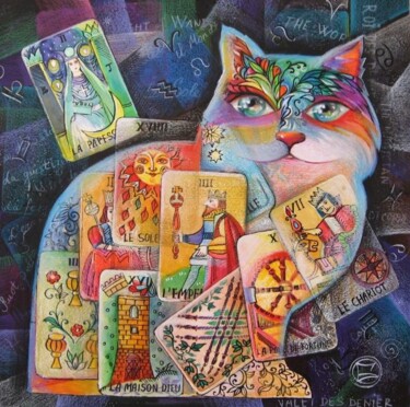 Malerei mit dem Titel "CHAT-TAROT" von Oxana Zaika, Original-Kunstwerk