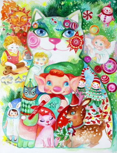Painting titled "jouets et fêtes" by Oxana Zaika, Original Artwork, Watercolor