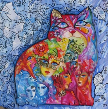 Peinture intitulée "VENISE /chat/cat/ka…" par Oxana Zaika, Œuvre d'art originale
