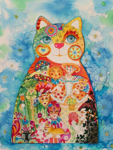 Peinture intitulée "Carnaval Purim" par Oxana Zaika, Œuvre d'art originale, Aquarelle