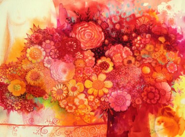 Pittura intitolato "Bouquet rouge" da Oxana Zaika, Opera d'arte originale, Acquarello