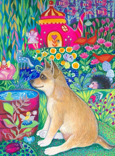 Malerei mit dem Titel "chihuahua au pays d…" von Oxana Zaika, Original-Kunstwerk, Gouache