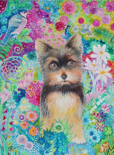 Peinture intitulée "Yorkshire terrier" par Oxana Zaika, Œuvre d'art originale, Aquarelle