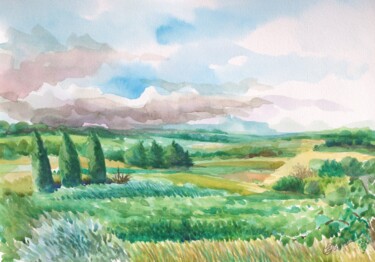 Painting titled "Occitanie Autignac" by Oxana Zaika, Original Artwork, Watercolor