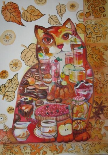 Peinture intitulée "Chat SUCRERIES" par Oxana Zaika, Œuvre d'art originale