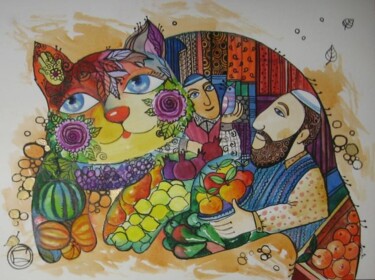 Peinture intitulée "CHAT-MARCHé" par Oxana Zaika, Œuvre d'art originale