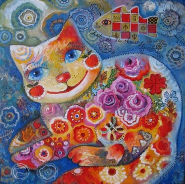 Painting titled "CHAT de la CHANCE*…" by Oxana Zaika, Original Artwork