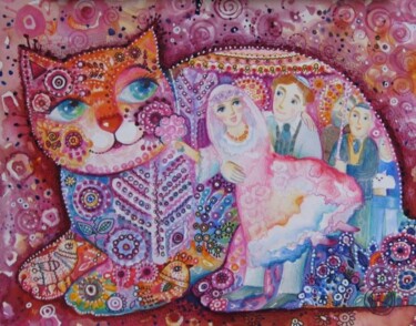 Peinture intitulée "MARIAGE CHAT/gatto-…" par Oxana Zaika, Œuvre d'art originale
