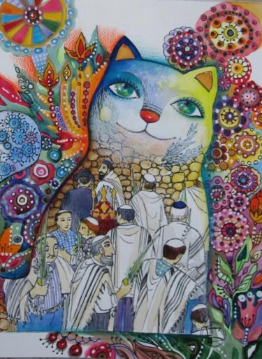 Peinture intitulée "Chat ****Le Loulav*…" par Oxana Zaika, Œuvre d'art originale