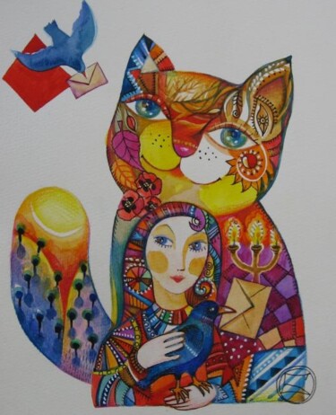 Painting titled "PIGEON VOYAGEUR" by Oxana Zaika, Original Artwork