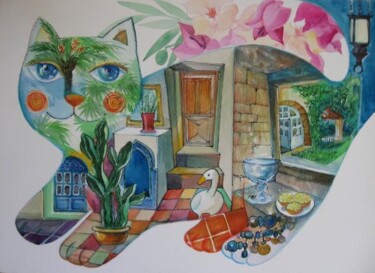 Painting titled "Chat d'Espagne" by Oxana Zaika, Original Artwork