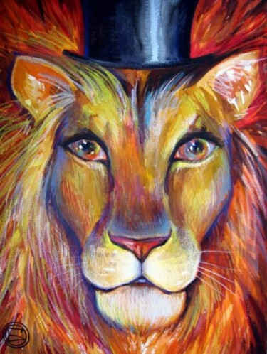 Painting titled "LION" by Oxana Zaika, Original Artwork