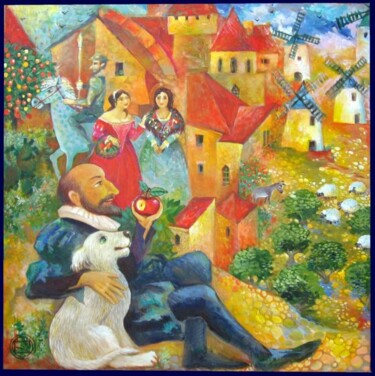 Painting titled "Et Cervantes et pom…" by Oxana Zaika, Original Artwork