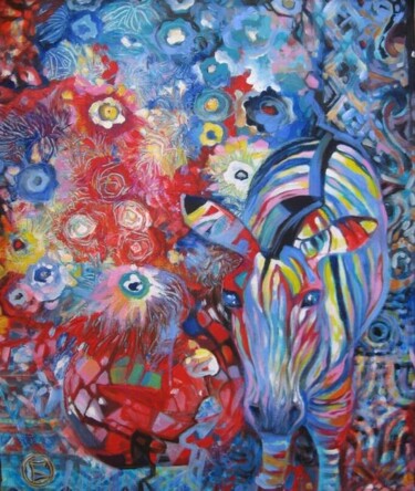 Pintura intitulada "Zèbre psychédélique" por Oxana Zaika, Obras de arte originais, Óleo