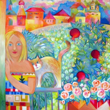 Painting titled "Au balcon" by Oxana Zaika, Original Artwork, Oil