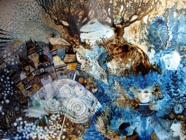 Peinture intitulée "INDIGO" par Oxana Zaika, Œuvre d'art originale, Encre