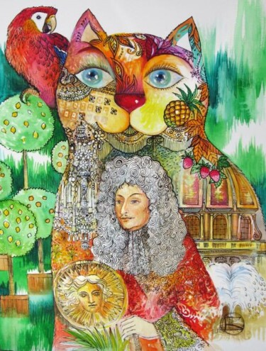 Peinture intitulée "Le chat de Versaill…" par Oxana Zaika, Œuvre d'art originale