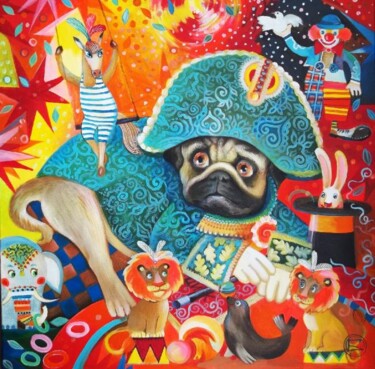 Malerei mit dem Titel "Kiwi et son cirque" von Oxana Zaika, Original-Kunstwerk, Acryl