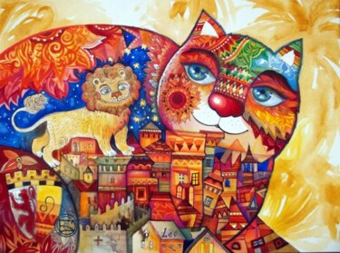 Peinture intitulée "LION" par Oxana Zaika, Œuvre d'art originale