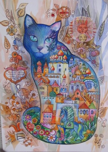 Peinture intitulée "Chat " par Oxana Zaika, Œuvre d'art originale