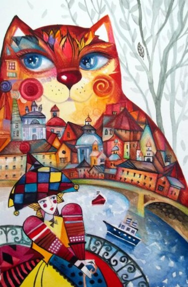 Картина под названием "Arlequin les pieds…" - Oxana Zaika, Подлинное произведение искусства, Масло