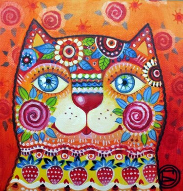 Painting titled "Chat deco" by Oxana Zaika, Original Artwork