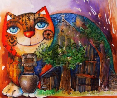 绘画 标题为“Chat Alpin” 由Oxana Zaika, 原创艺术品, 油