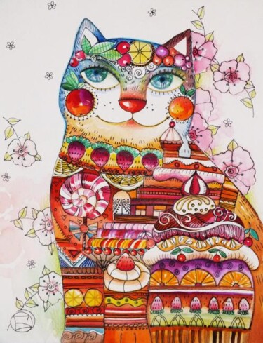 Peinture intitulée "Chat "Sucré" par Oxana Zaika, Œuvre d'art originale, Huile