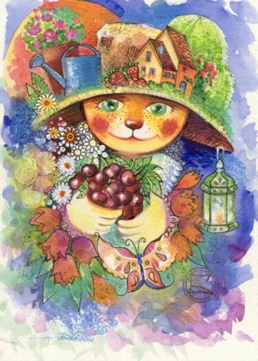Peinture intitulée "Chat printemps" par Oxana Zaika, Œuvre d'art originale