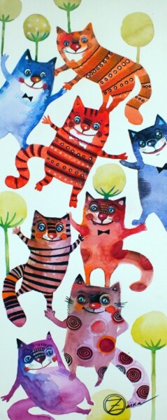 Painting titled "cats" by Oxana Zaika, Original Artwork, Oil