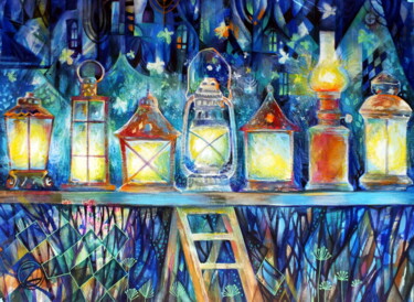 Pintura intitulada "Hanukkah" por Oxana Zaika, Obras de arte originais, Óleo