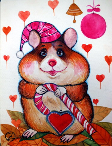 Painting titled "hamster" by Oxana Zaika, Original Artwork