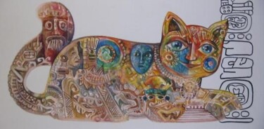 Peinture intitulée "Chat sacré des aztè…" par Oxana Zaika, Œuvre d'art originale