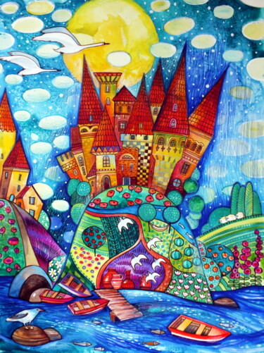 Peinture intitulée "Ville" par Oxana Zaika, Œuvre d'art originale, Aquarelle