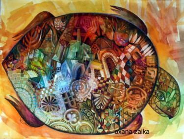 Peinture intitulée "tortue" par Oxana Zaika, Œuvre d'art originale, Aquarelle