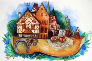 Peinture intitulée "Alsace" par Oxana Zaika, Œuvre d'art originale, Aquarelle