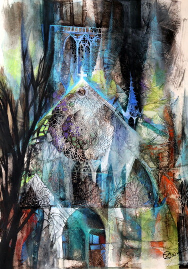 Картина под названием "Eglise" - Oxana Zaika, Подлинное произведение искусства, Чернила