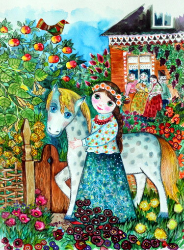 Painting titled "Été russe" by Oxana Zaika, Original Artwork, Watercolor