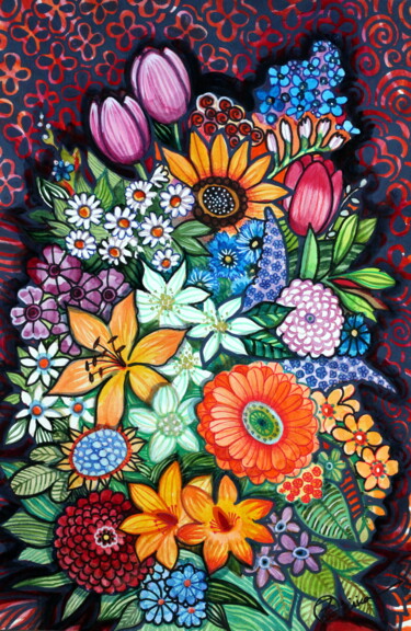 Painting titled "Bouquet" by Oxana Zaika, Original Artwork, Watercolor